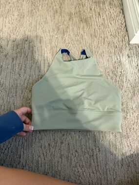 lululemon athletica Light Sage High-Neck Sports Bra with Blue Accents